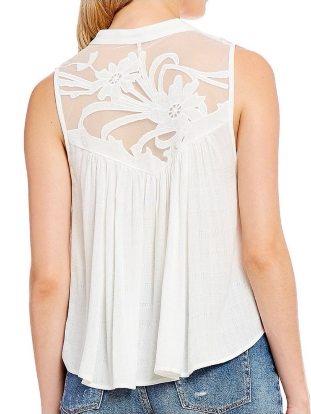 Free People Western Romance Top Size Medium White Embroidered Flowy - Picture 4 of 11